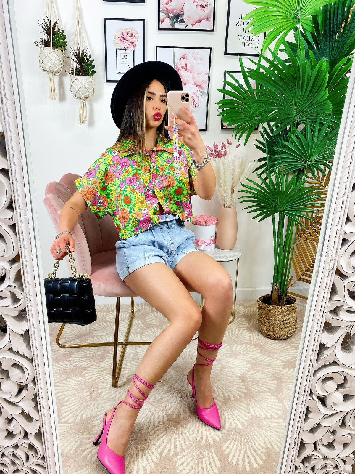 Camicia crop stampa a fiori