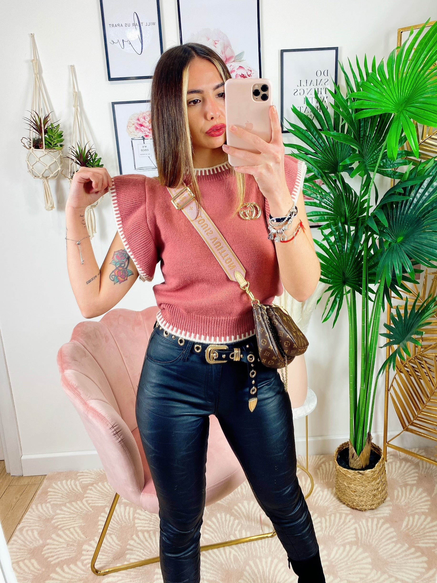 Maglioncino bicolore con rouge