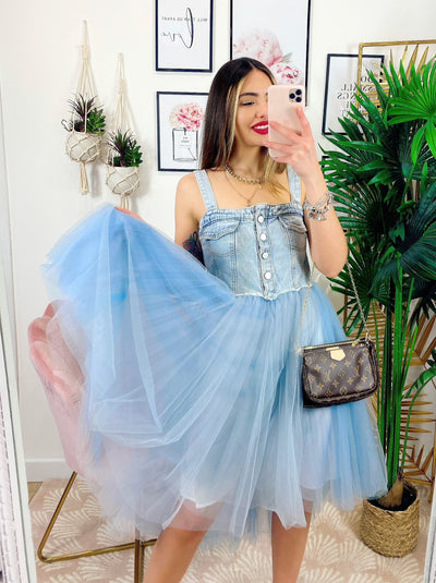Abito in Tulle con dettagli in  jeans