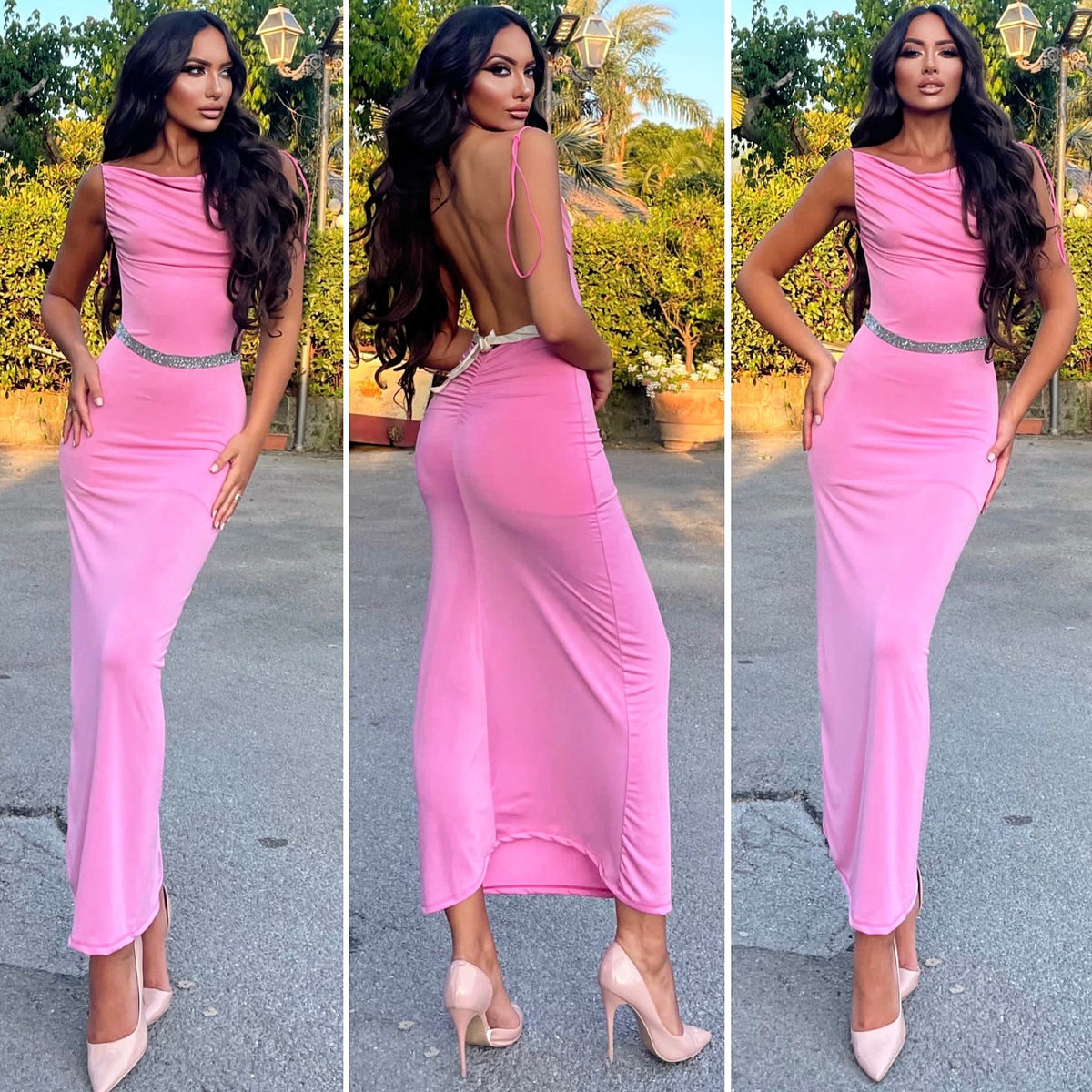 Abito lungo push up rosa