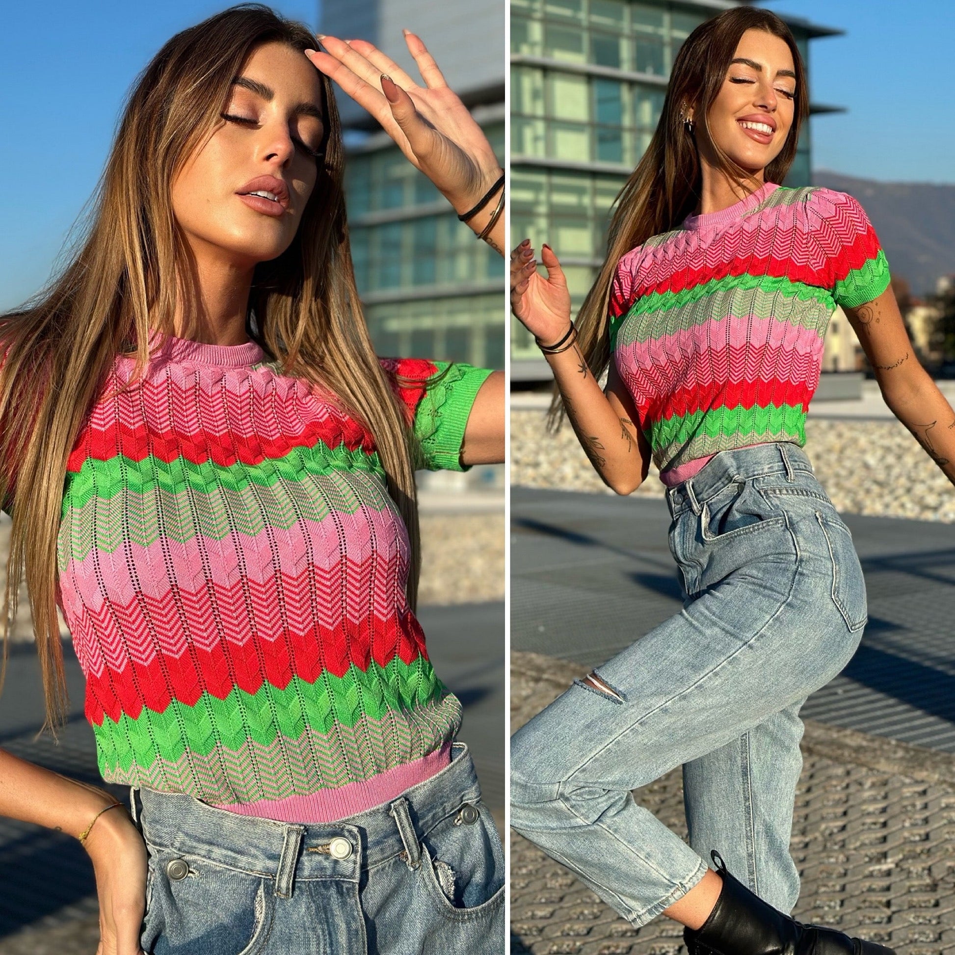 Maglia rosa e verde con cuori