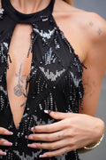 Abito con frange e paillettes nero