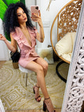 Abito in cotone rosa con scollo
