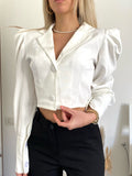 Camicia crop bianca con maniche a palloncino