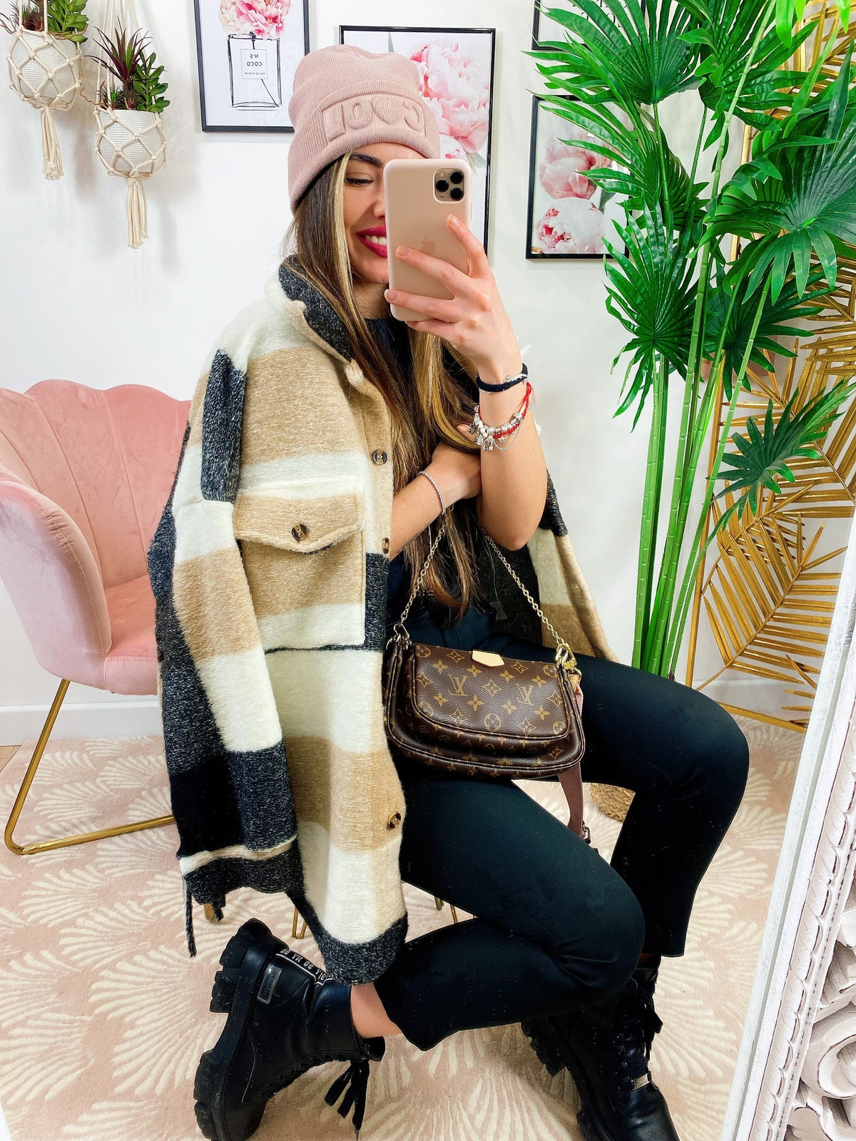 Giacca a quadri Beige con frange