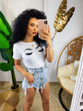 Short jeans chiaro con borchie