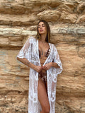 Pareo/kimono lungo in pizzo bianco