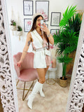 Tutina a Blazer bicolor con borsetta bianco Rosa