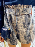 Short pitonato marrone e grigio con cintura