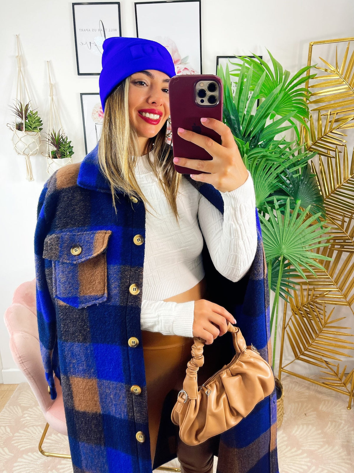 Maxi camicione a quadri blu