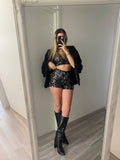 Completo top e short paillettes nero argento