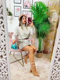 Maxi maglione con frange beige
