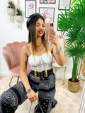 Pantalone a zampa stampa bandana Nero