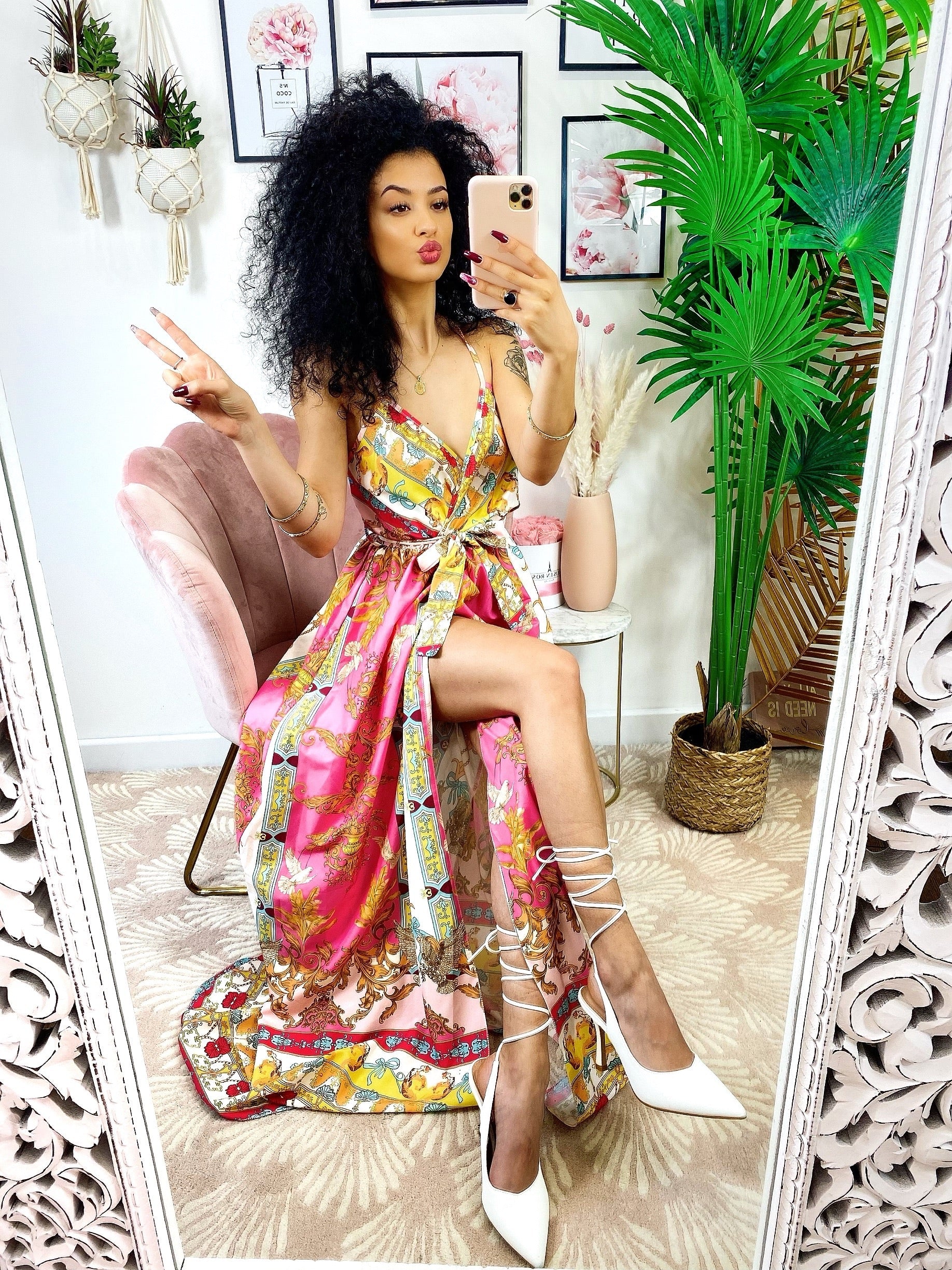 Abito con maxi spacco stampa Fuxia
