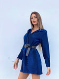 Abito glitter blu con colletto