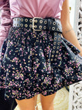 Gonna a balze fiori base nera