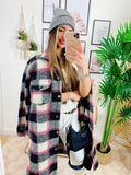 Giacca a quadri lunga Black dettaglio fucsia