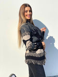 Cardigan frange e cinta dettaglio beige