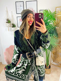 Cardigan frange e dettaglio verde