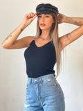 Top a costine nero spalline oro