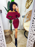 Abito con scollo a barchetta bordeaux