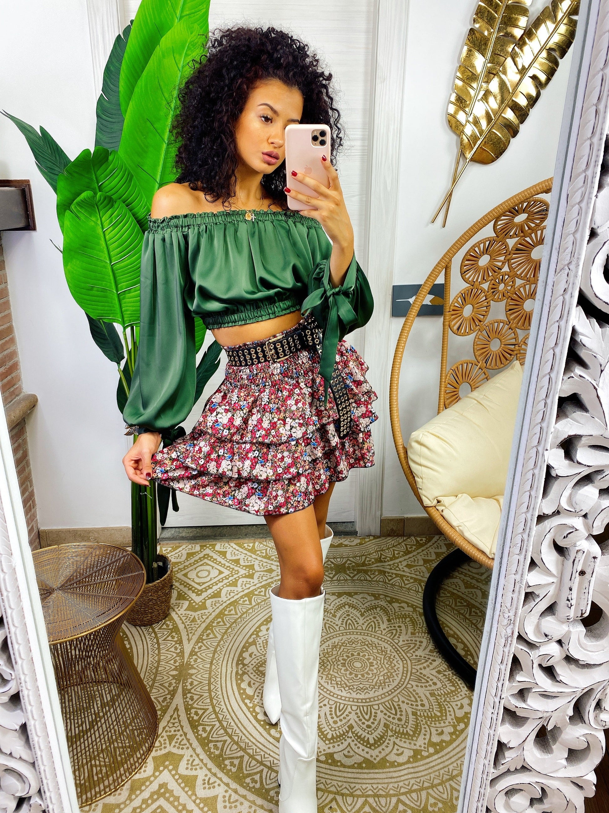 Top in raso manica lunga verde militare
