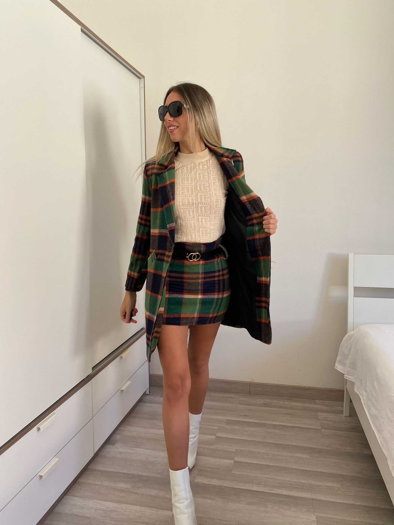 Cappotto check trama verde