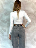 Jeans con maxi spacco grigio