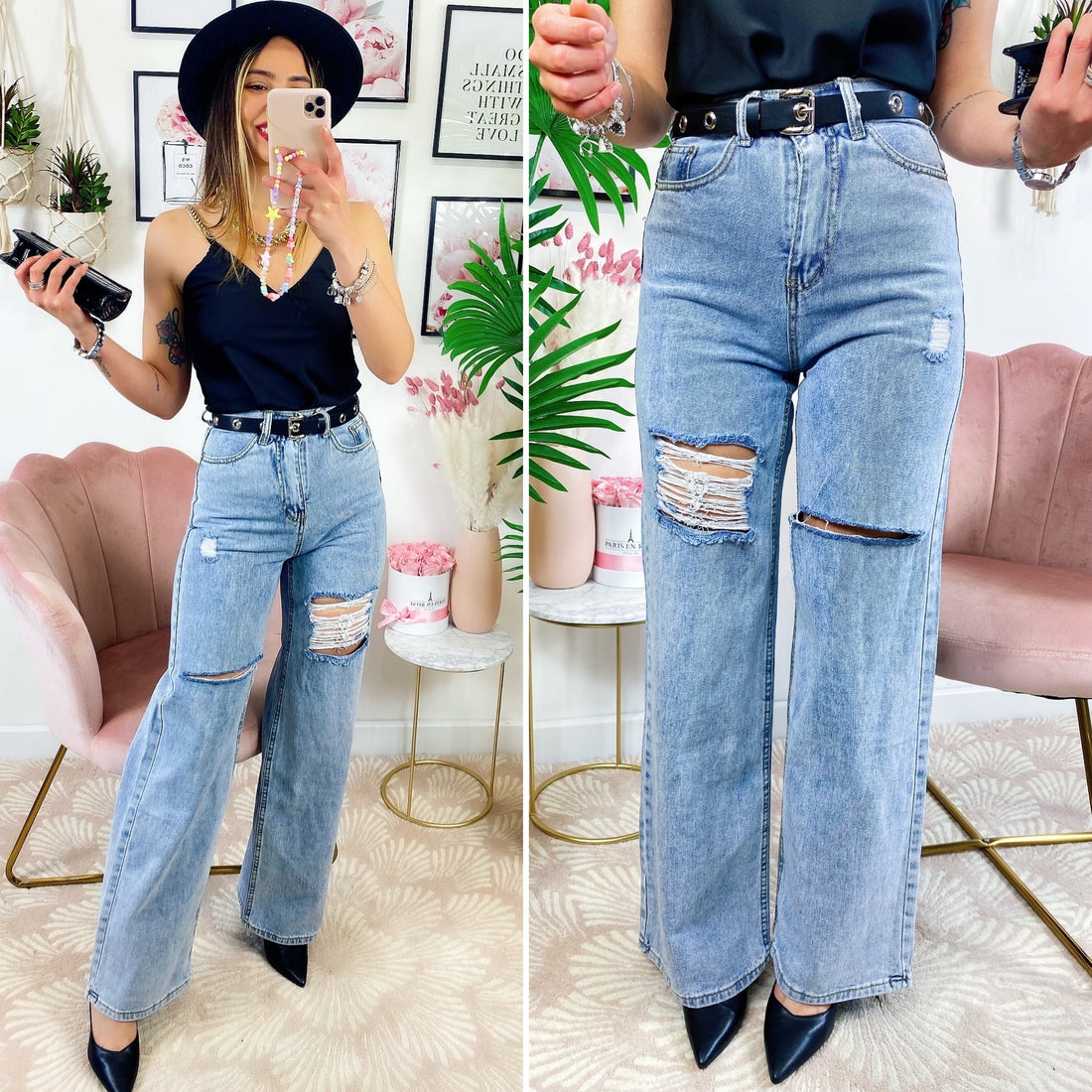 Jeans boyfriend zampa larga con maxi spacchi