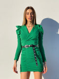 Abito verde con spalline e drappeggio
