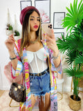 Kimono etnico celeste e fuxia