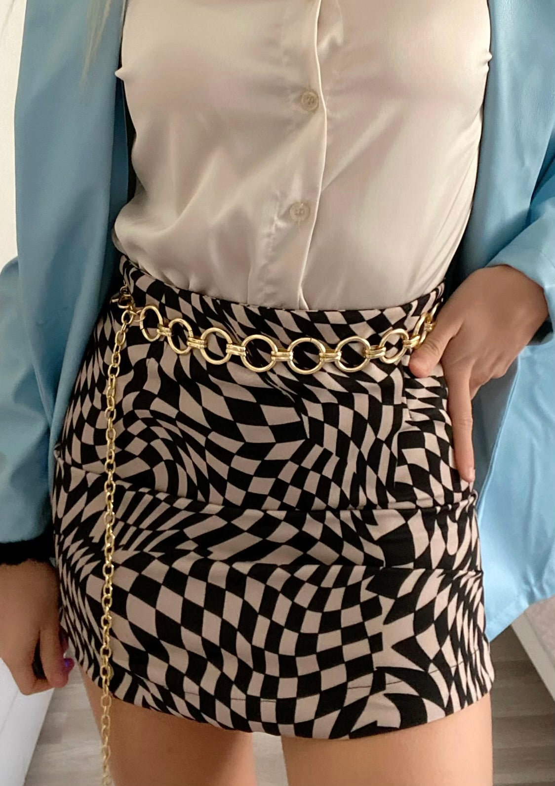 Gonna Geometric beige nera