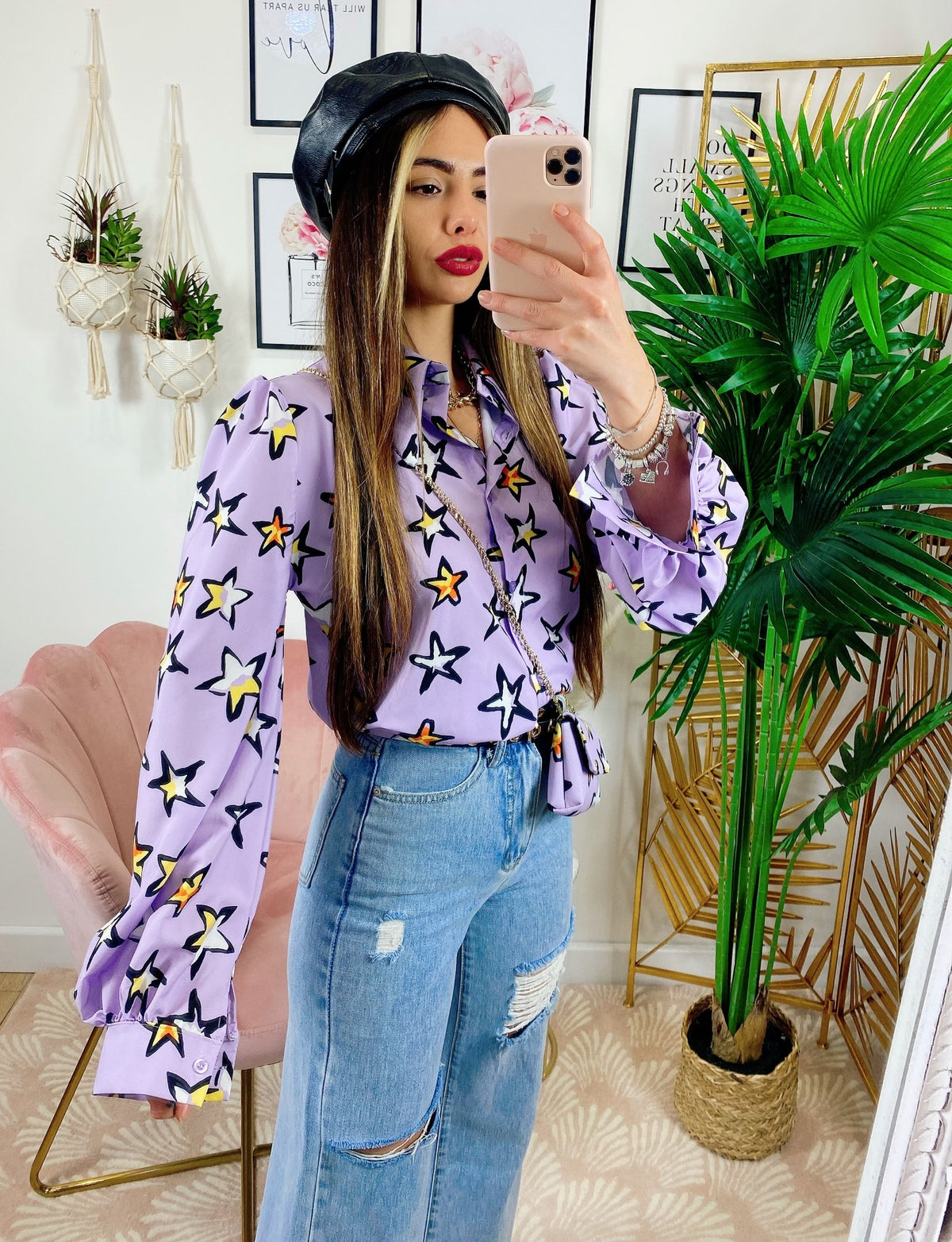 Camicia Lilla con Stelle e borsetta inclusa