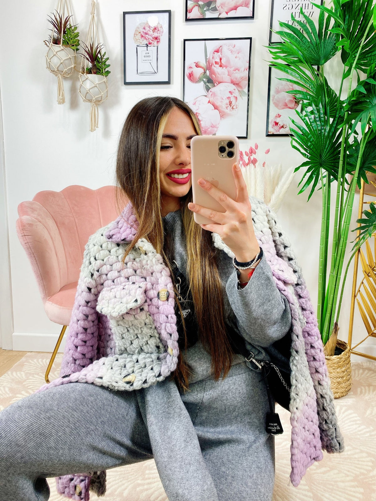 Giacca con bottoni Multicolor grigia e lilla