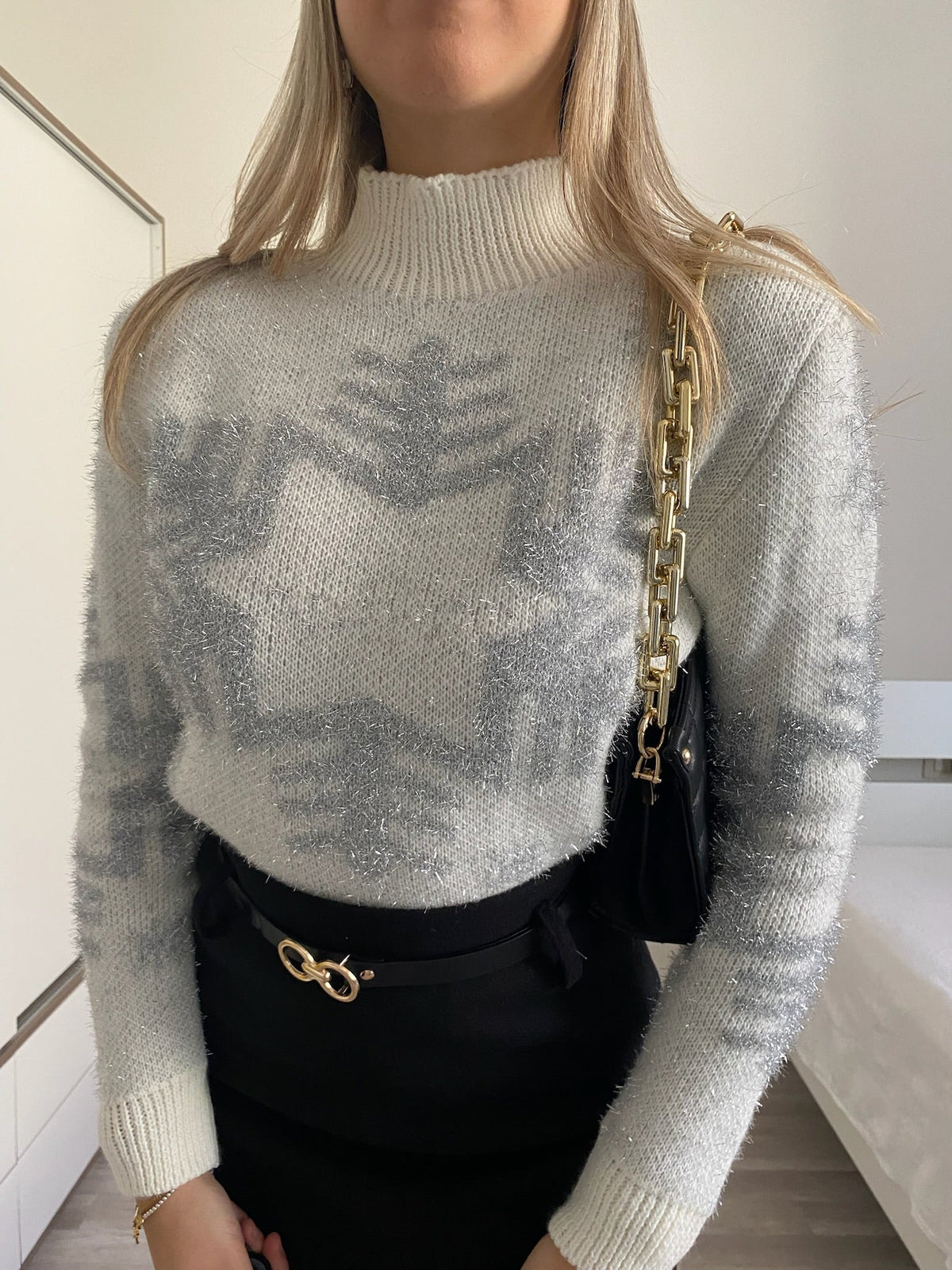Maglione fiocco di neve bianco e argento