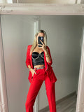 Completo giacca e pantalone strass rosso