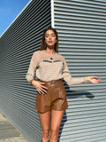 Short in ecopelle Camel con cintura