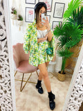 Completo Giacca e Short fiori lime