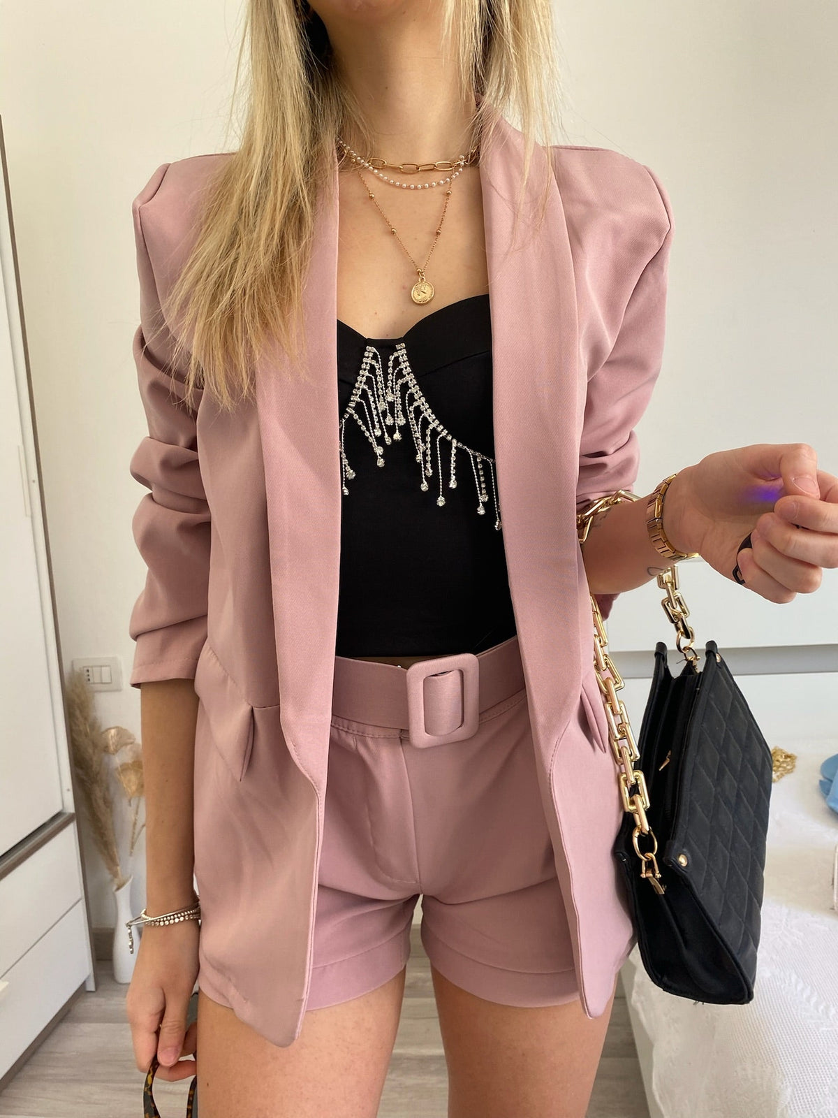 Completo giacca e Short cipria