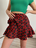 Gonna pantalone fiori rossi