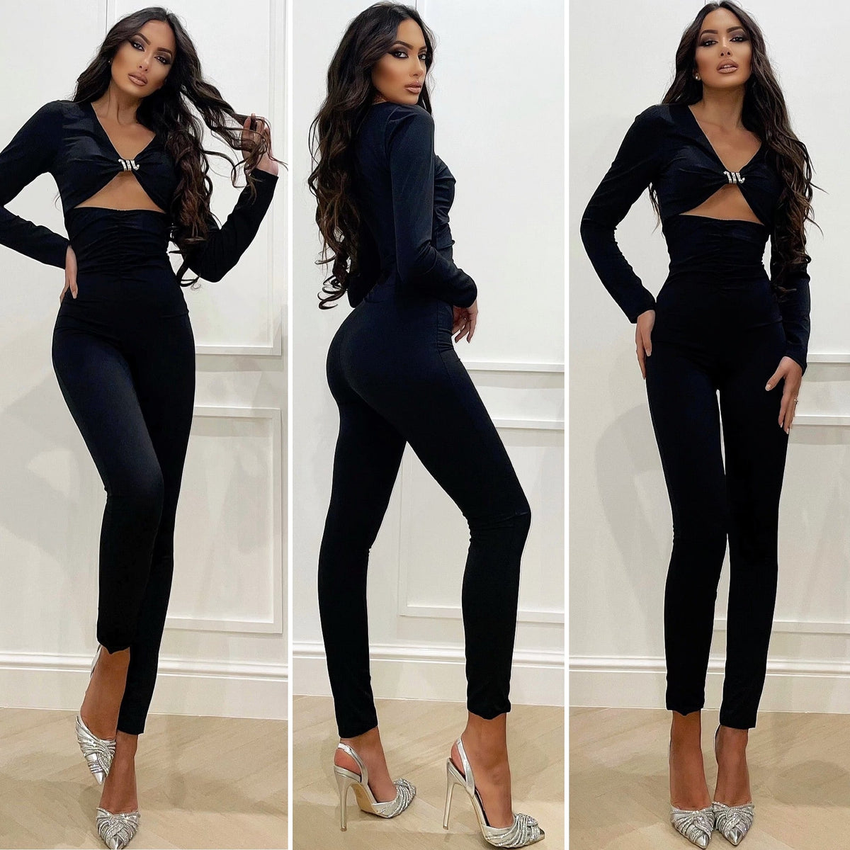 Tuta aderente con gioiello silver