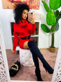 Abito in maglia collo alto rosso