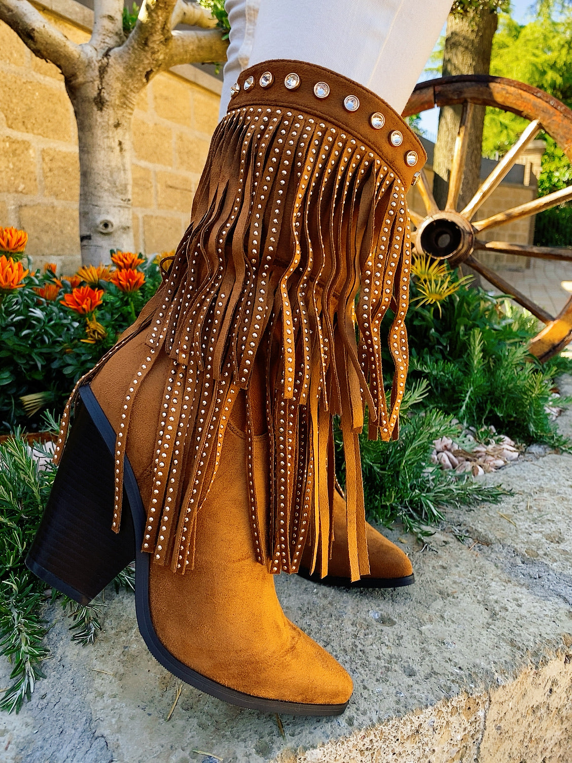Stivaletto texano con frange camel