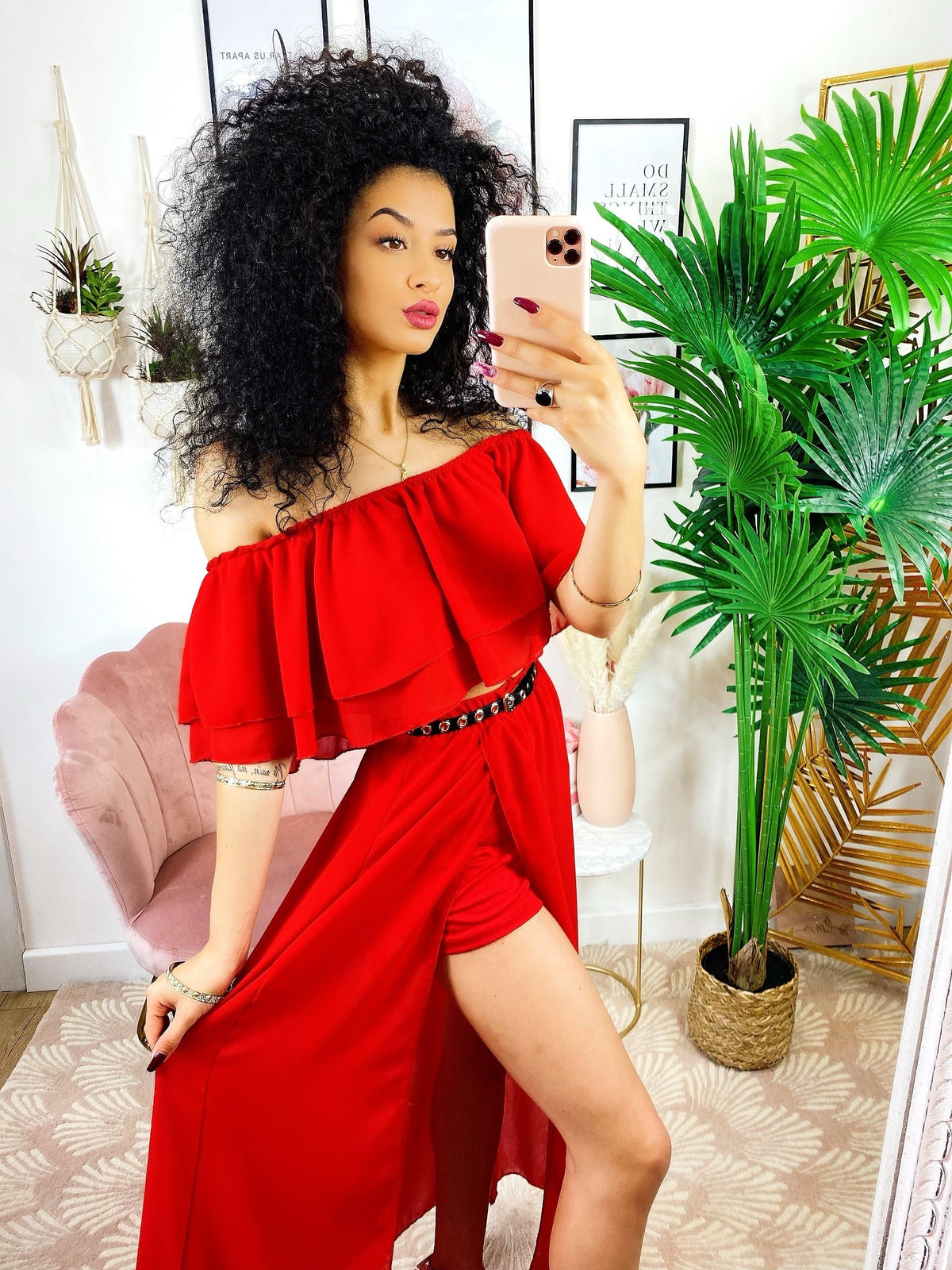 Completo top e gonna rosso