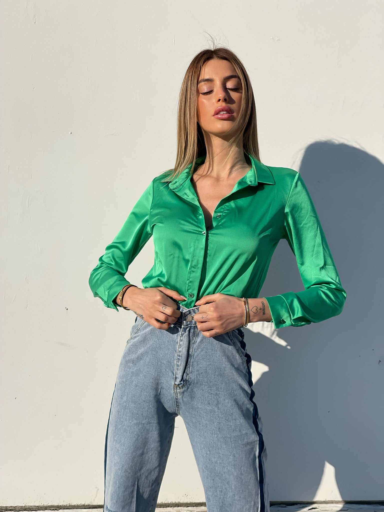 Body camicia verde smeraldo