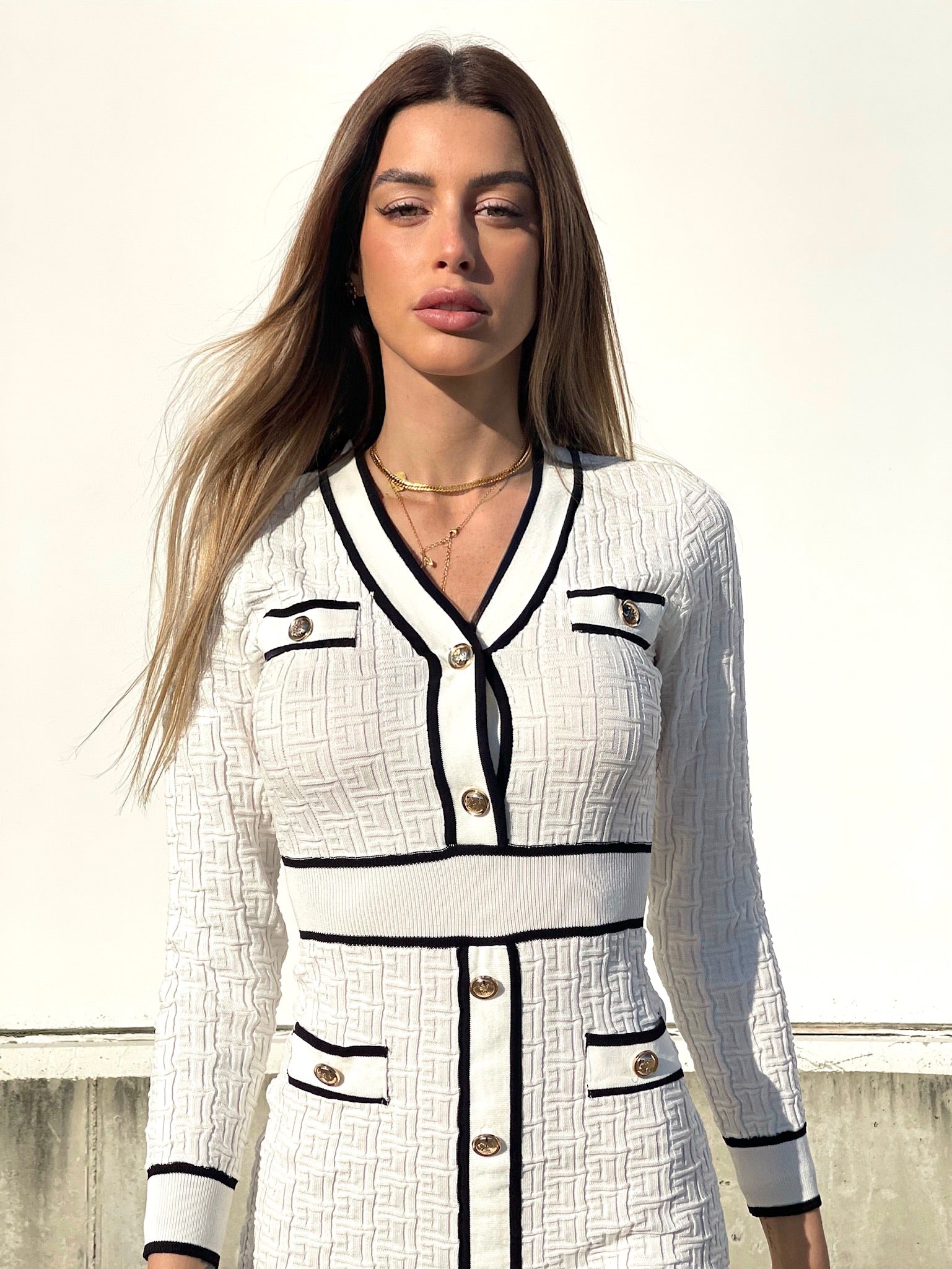 Abito in maglia bianco e nero