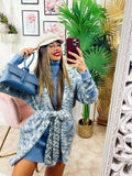 Cardigan morbido con cintura sfumature blu