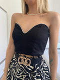 Top scollo a cuore con strass nero