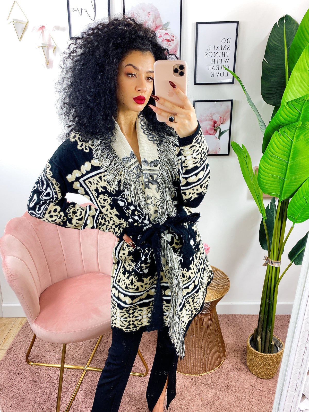 Cardigan Etnico con frange e cinta