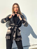 Cardigan frange e cinta dettaglio beige